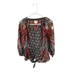 Fig and Flower Multicolor Geometric Women's Top